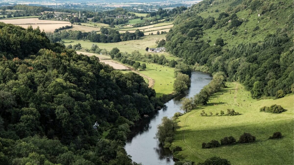Hay-on-Wye river and forest near Brecon Beacons