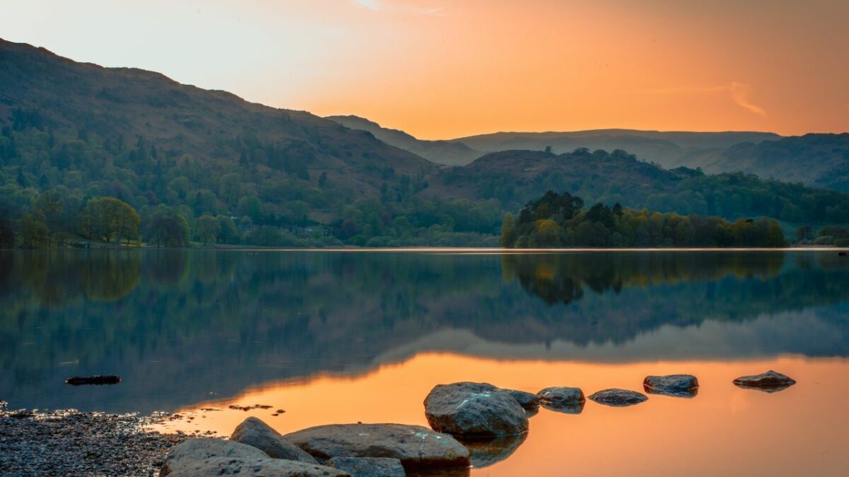 Water reflection at sunset in the Lake District