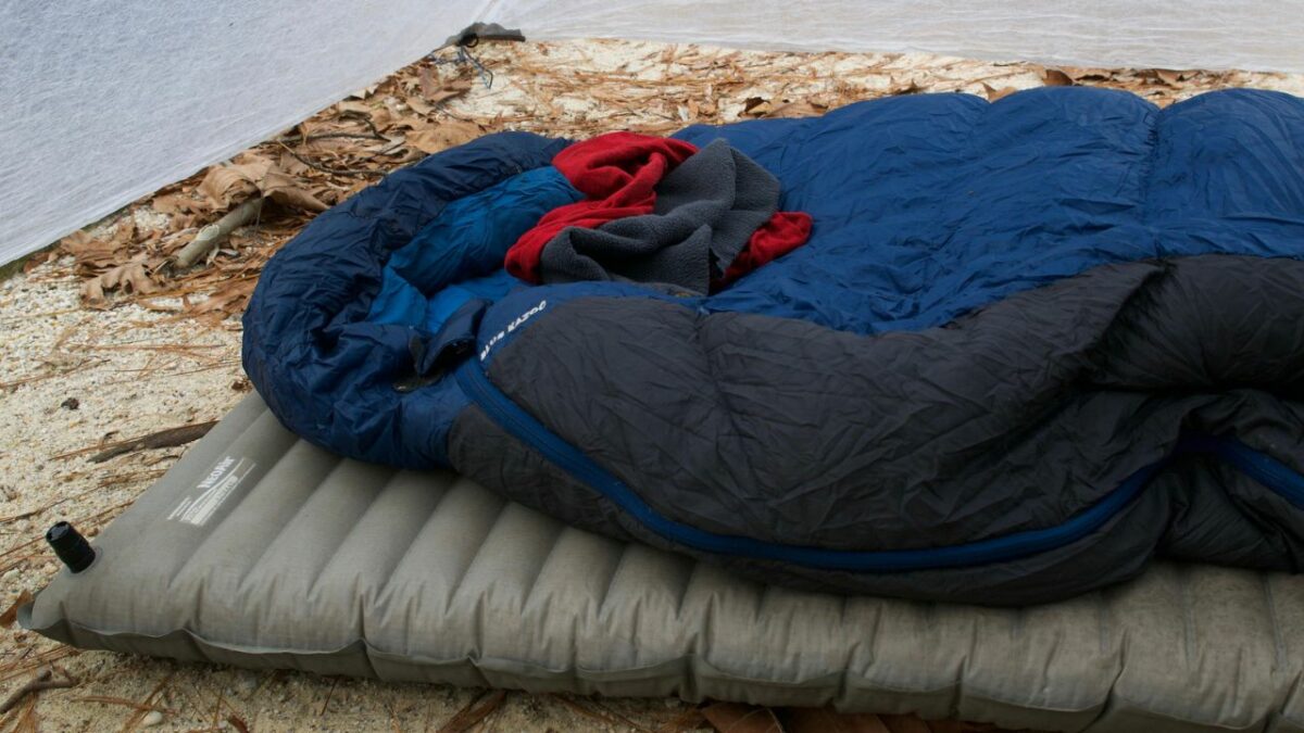 Wild camping sleeping mat in a tent